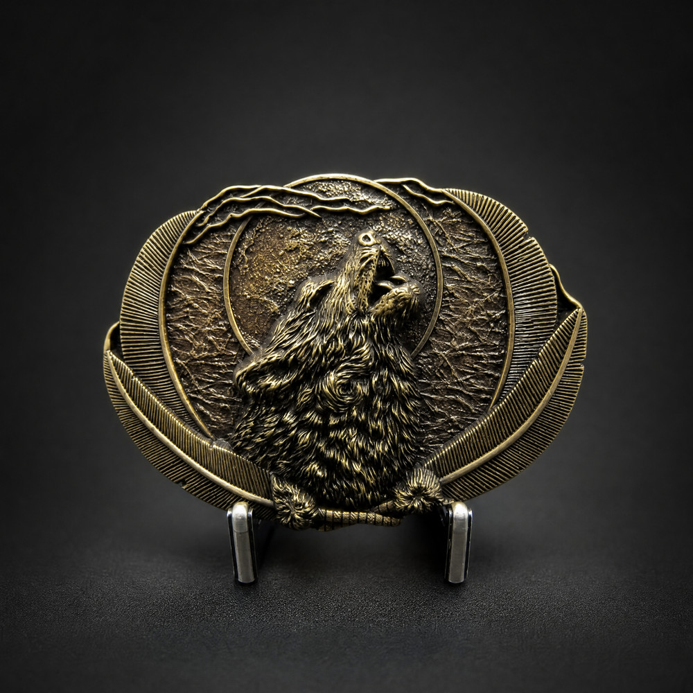 Western Howling Wolf Moon Metal Belt Buckle Bronze finish Cowboy Rodeo Biker