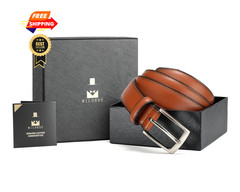 MILORDE Men Genuine Leather Belt with 34(Fits Waist 32&Prime;-33&Prime;), Basic Tan