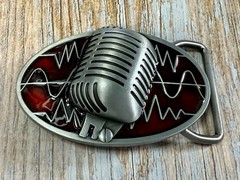 Retro Music Elvis Style Microphone Red Enameled Musician Ribbon Mic Belt Buckle