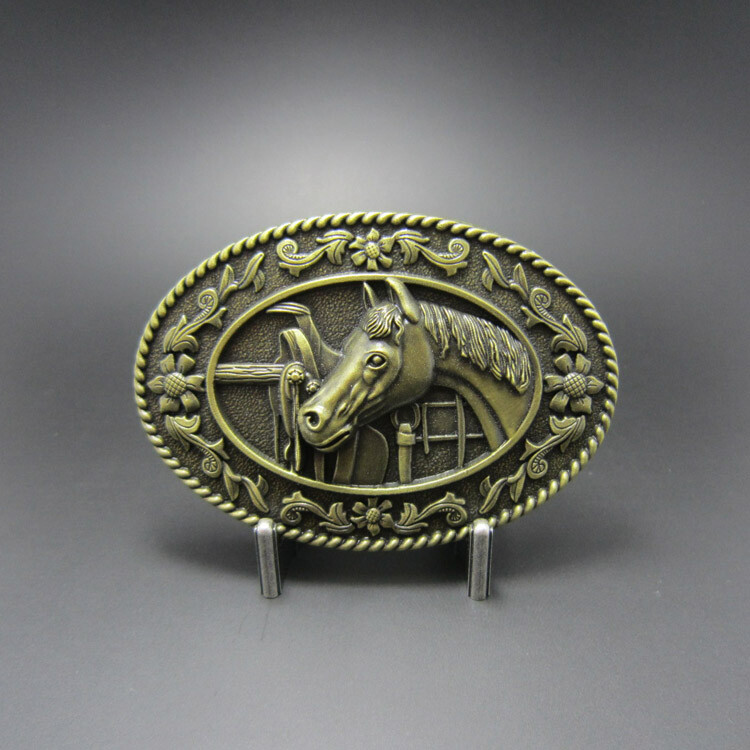 Western Horse and Saddle Cowboy Rodeo Bronze Plated Metal Belt Buckle
