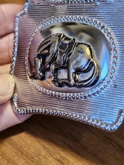 Vintage Western Cowboy Rodeo Horse Rope Border Silver Plated / Brass Belt Buckle