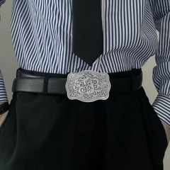 Western Cowboy Belt Buckles Men Vintage Novelty Large Handmade 2-silver Floral