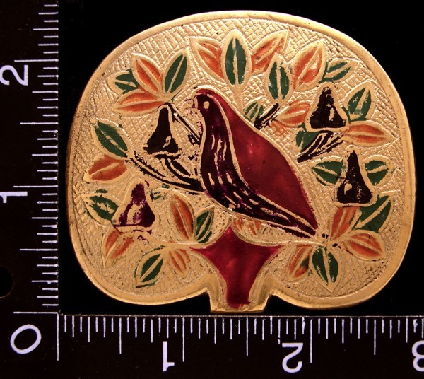 MG26156 VINTAGE ***PARTRIDGE*** CLOISONNE ARTWORK BRASS BELT BUCKLE