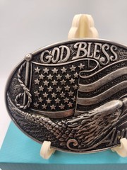 Nocona Men&rsquo;s Western Oval Belt Buckle Flag Eagle Antique Finish MPN 37016