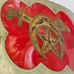 Vtg 70s Shriners Masonic Belt Buckle Red Silver Gold Scimitar Crescent Western