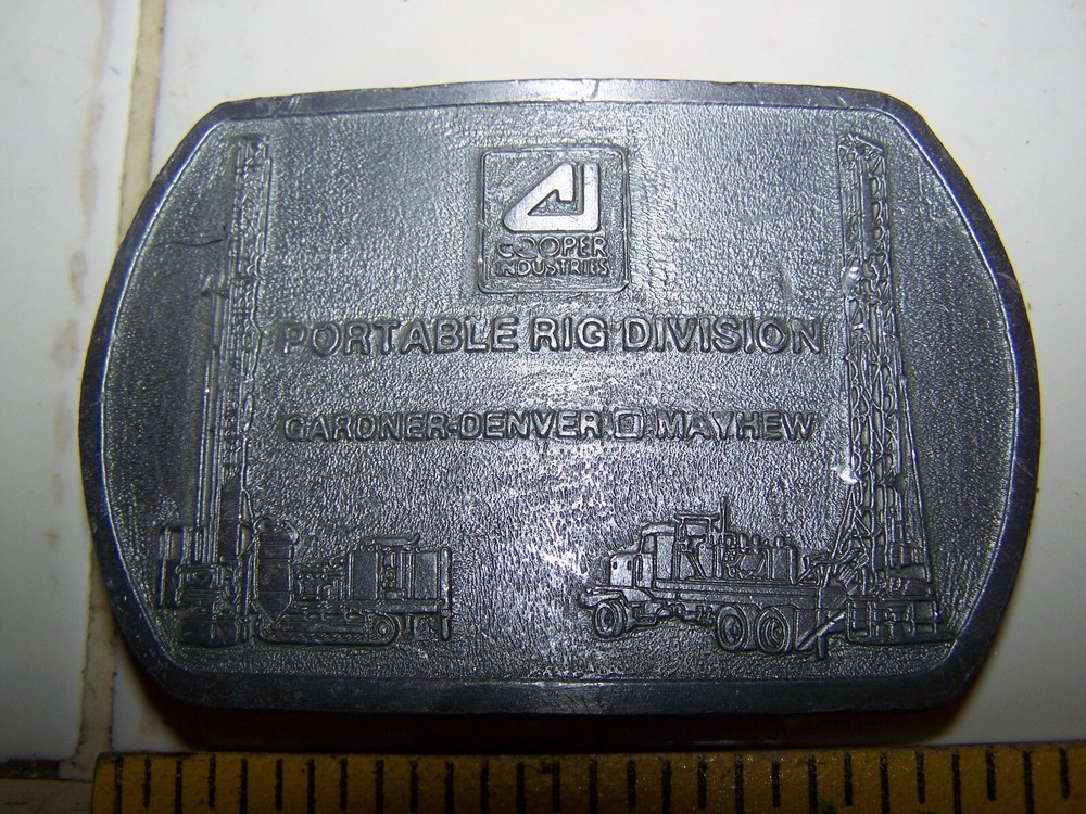 Vintage Cooper Industries Portable Drilling RIG Division Belt Buckle