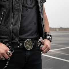 Men Silver Metal Fashion Biker Buckle Skeleton Brown Mini Skulls Bold Statement