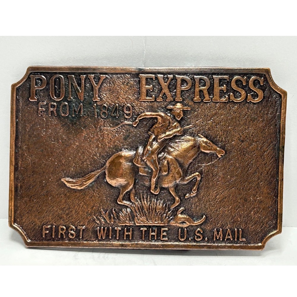 Pony Express From 1849 Belt Buckle Copper Tone First With The US Mail Western
