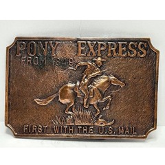 Pony Express From 1849 Belt Buckle Copper Tone First With The US Mail Western