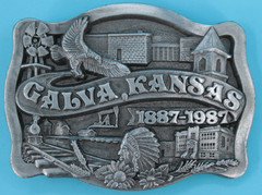 VTG 80s Galva Kansas Centennial Commemorative Western Belt Buckle