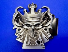 Skull with Crown Royal Flush Gaming Casino Gothic Biker Punk Vibe Belt Buckle