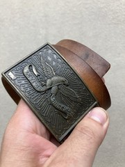 vintage 70’s 80s Levi’s Belt + Buckle Brass American Eagle USA Western Cowboy 36