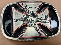 Maltese Iron Cross with Skull Cutout Black Enamel Gothic Punk Vibe Belt Buckle