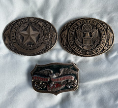 Vintage LOT OF 3 belt buckles America Texas Tony Lama Eagle Flag