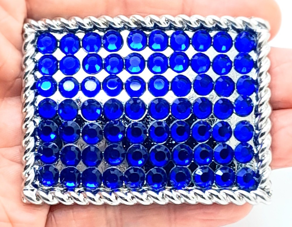 Fashion boho style classic oblong Belt Buckle Silver Metal royal blue rhinestone