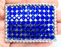 Fashion boho style classic oblong Belt Buckle Silver Metal royal blue rhinestone