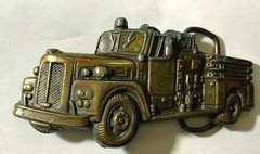 Belt Buckle — Vintage Fire Truck Pumper Engine Brass Boss Cool BB-113