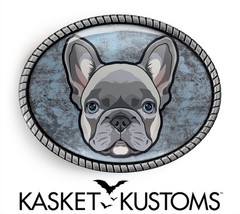 Frenchie Belt Buckle – French Bulldog Boy Puppy, Silver or Gold, Oval Buckle
