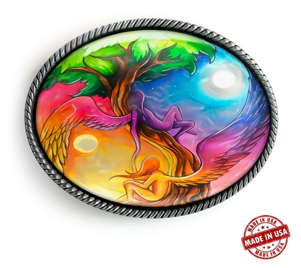 Yin Yang Celestial Tree of Life Fantasy Handmade Artisan Belt Buckle
