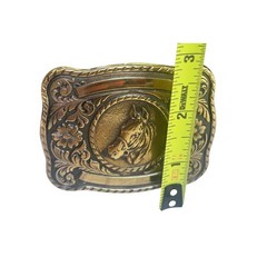 Vintage Horse Head Belt Buckle Brass Tone Western Floral Engravable Made in USA