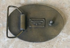 Vintage 1970s Fraternal Order of Police WESTERN buckle SOLID BRASS Cowboy *Worn*