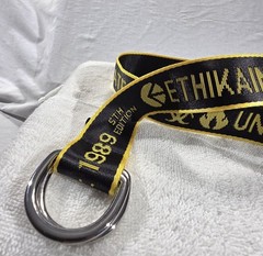 Ethika Adjustable Belt Black Yellow Text Pattern Metal Buckle Polyester
