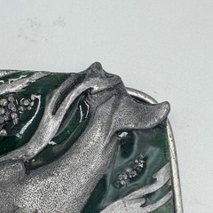 Vintage Humpback Whale Belt Buckle Green Enamel Silver Tone Nautical Marine Life