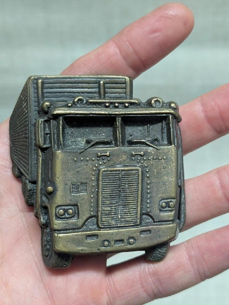 vintage 1970s belt buckle TRUCKER semi-truck SOLID BRASS cowboy western driver