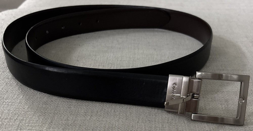 Calvin Klein Reversible Black/Brown Leather Belt Sz XL Silver Buckle #640556 NWT