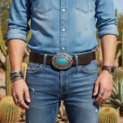 New Men Women Silver Metal Fashion Belt Buckle Native Ethnic Oval Turquoise Blue