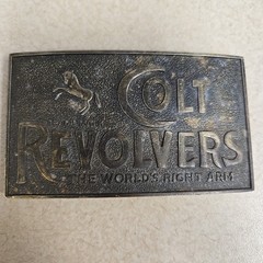 Vtg COLT REVOLVERS BRASS BELT BUCKLE ANTIQUE FINISH WESTERN « Worlds Right Arm »