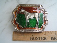 VINTAGE QUARTER HORSE ENAMEL BELT BUCKLE #2051