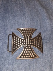 Vintage Maltese Iron Cross Belt Buckle. Pewter/Black. Biker/Gothic. LA Design