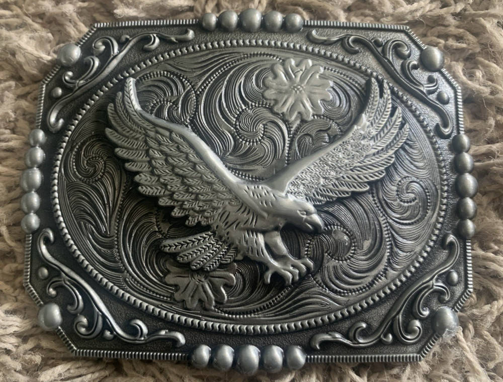 Soaring Eagle Belt Buckle Silver Colored Metal Fits 1.5&Prime; Width Belts 4.25&Prime;x3.25&Prime;