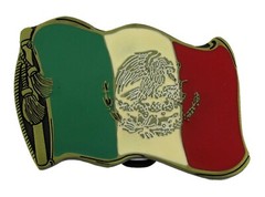 Wavy Mexico Flag Belt Buckle Western Cowboy Rodeo Mexican Men Women Brass Metal