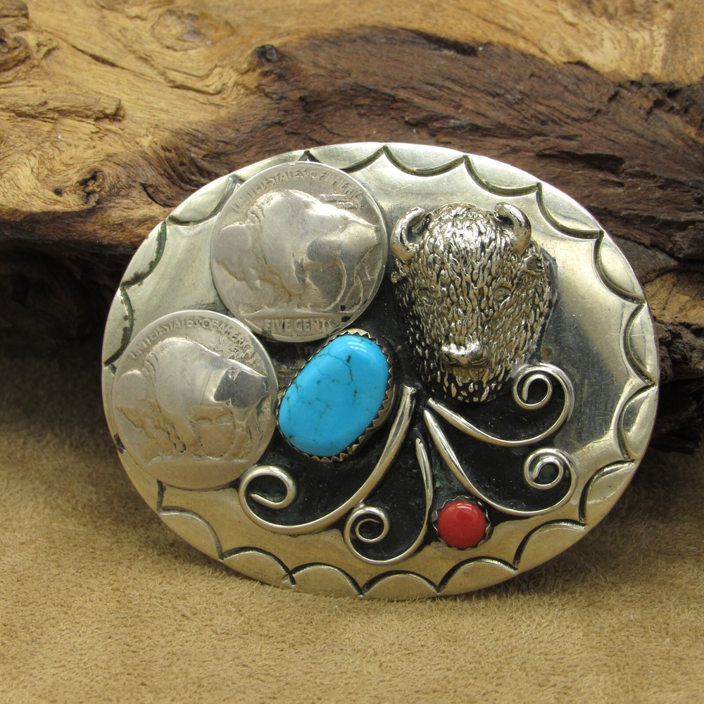 Southwest Nickel Belt Buckle with Buffalo Head