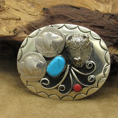 Southwest Nickel Belt Buckle with Buffalo Head