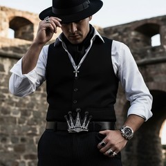 Men Black Metal Fashion Belt Buckle Fashion King Crown Silver Bling Las Vegas