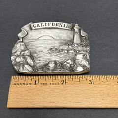 Vintage CALIFORNIA Belt Buckle 1978 Lighthouse Bergamot Brass Works USA 3D NICE