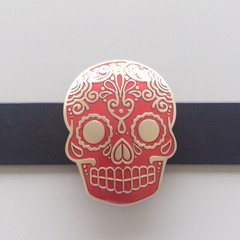 Red Enamel Matter Silver Plated Tattoo Skull Belt Buckle Gurtelschnalle
