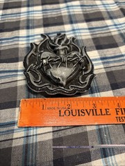 HEAVY METAL MFG. Belt Buckle Flaming Heart Barb Wire Metal DD2