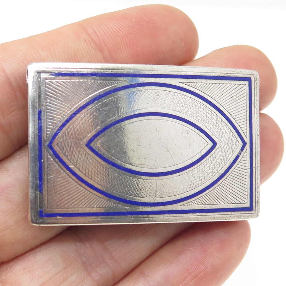 925 Sterling Silver Antique Art Deco Enamel Eye Symbol Belt Buckle #50130