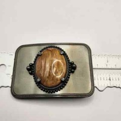 80&rsquo;s Brown Stone Silver Tone Belt Buckle Metal Heavy Statement Men&rsquo;s Accessories
