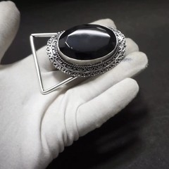 Vintage Western Belt Buckle Black Onyx Stone Silver Tone Cowboy Rodeo Boho