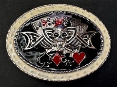 Lucky Gambling Skull Straight Flush Poker Playing Card 4 Queen&rsquo;s Belt Buckle