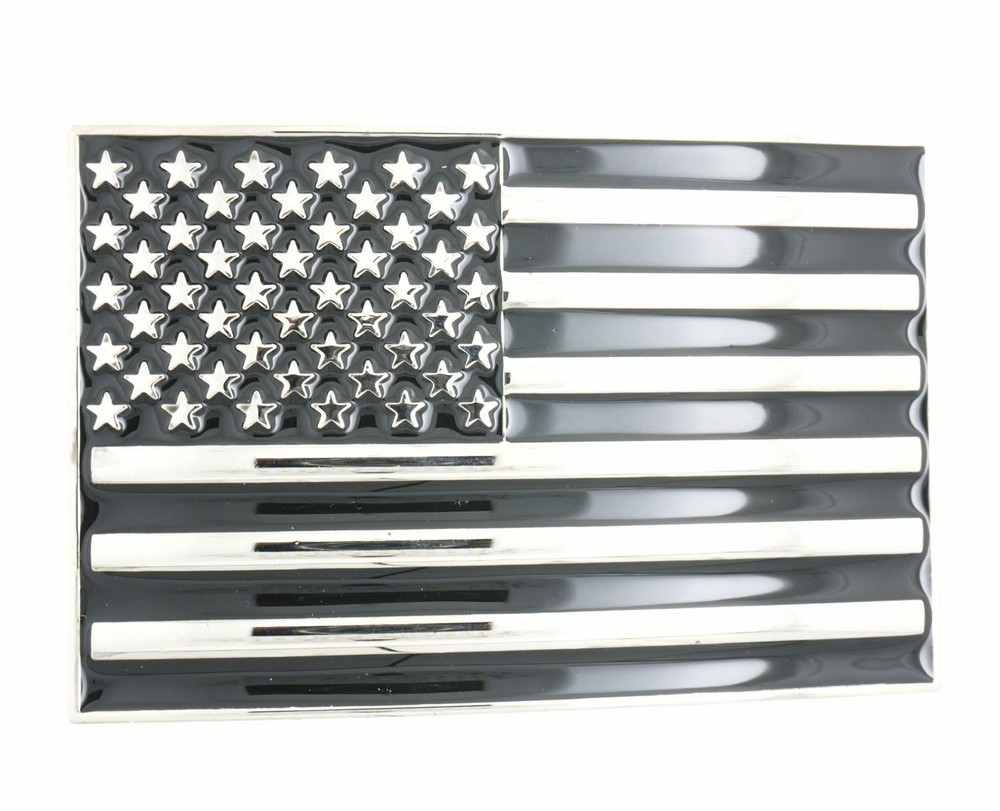 USA U.S. American Flag Patriotic Black/Silver Metal Belt Buckle