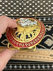 Western Buckle Oval Gold Silver Red Horse Rider Cowboy 2 » Hebillas Vaqueras