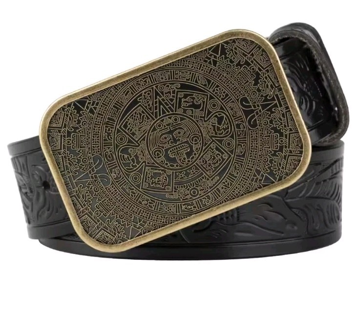 Gold Aztec Mayan calendar medallion mens women&rsquo;s belt buckle silver available