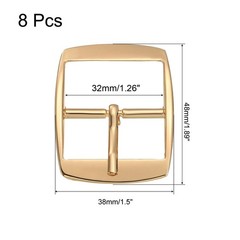 8Pcs 1.26&Prime; Single Prong Belt Buckle Square Center Bar Buckles, Light Gold