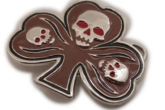 Men Women Silver Fashion Belt Buckle Skull Skeleton Brown Clover Leaf Rock Punk